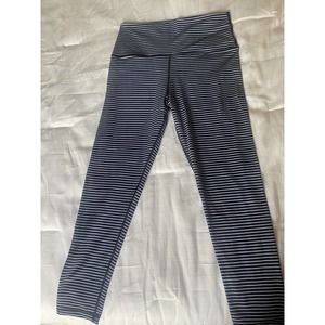 Lululemon Wunder Under Pant Narrow Bold Stripe Navy Blue & White Yoga Pants Sz M